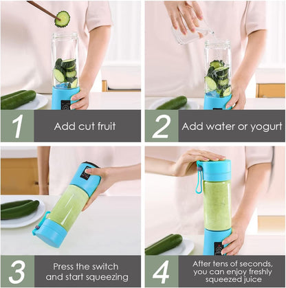 Portable Personal Size Blender, USB Rechargeable Mini Blender for Shakes and Smoothies, Strong Cutting Power with 6 Blades, 380ML Traveling Fruit Veggie Juicer Cup for Home Sport Office Camping Travel