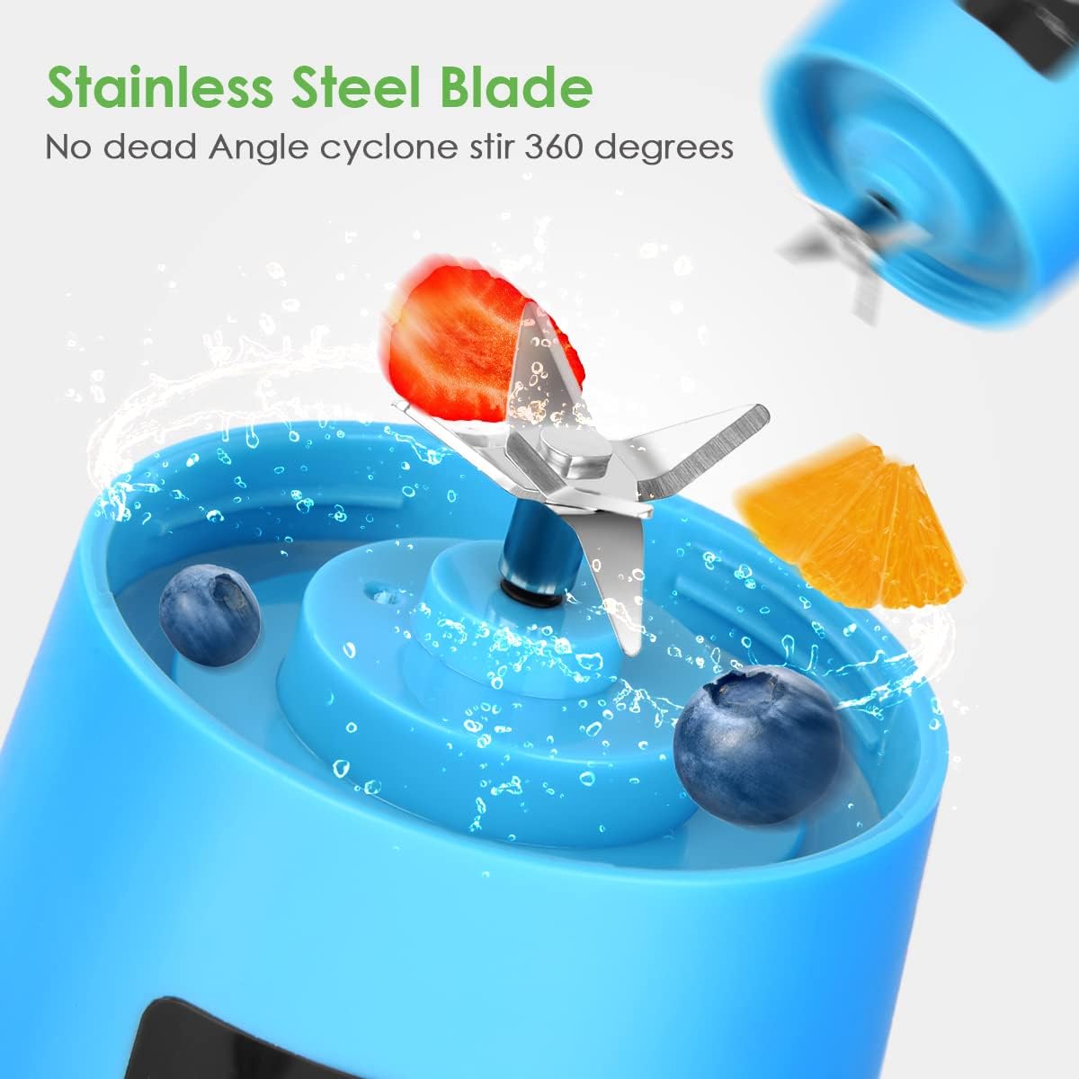 Portable Personal Size Blender, USB Rechargeable Mini Blender for Shakes and Smoothies, Strong Cutting Power with 6 Blades, 380ML Traveling Fruit Veggie Juicer Cup for Home Sport Office Camping Travel