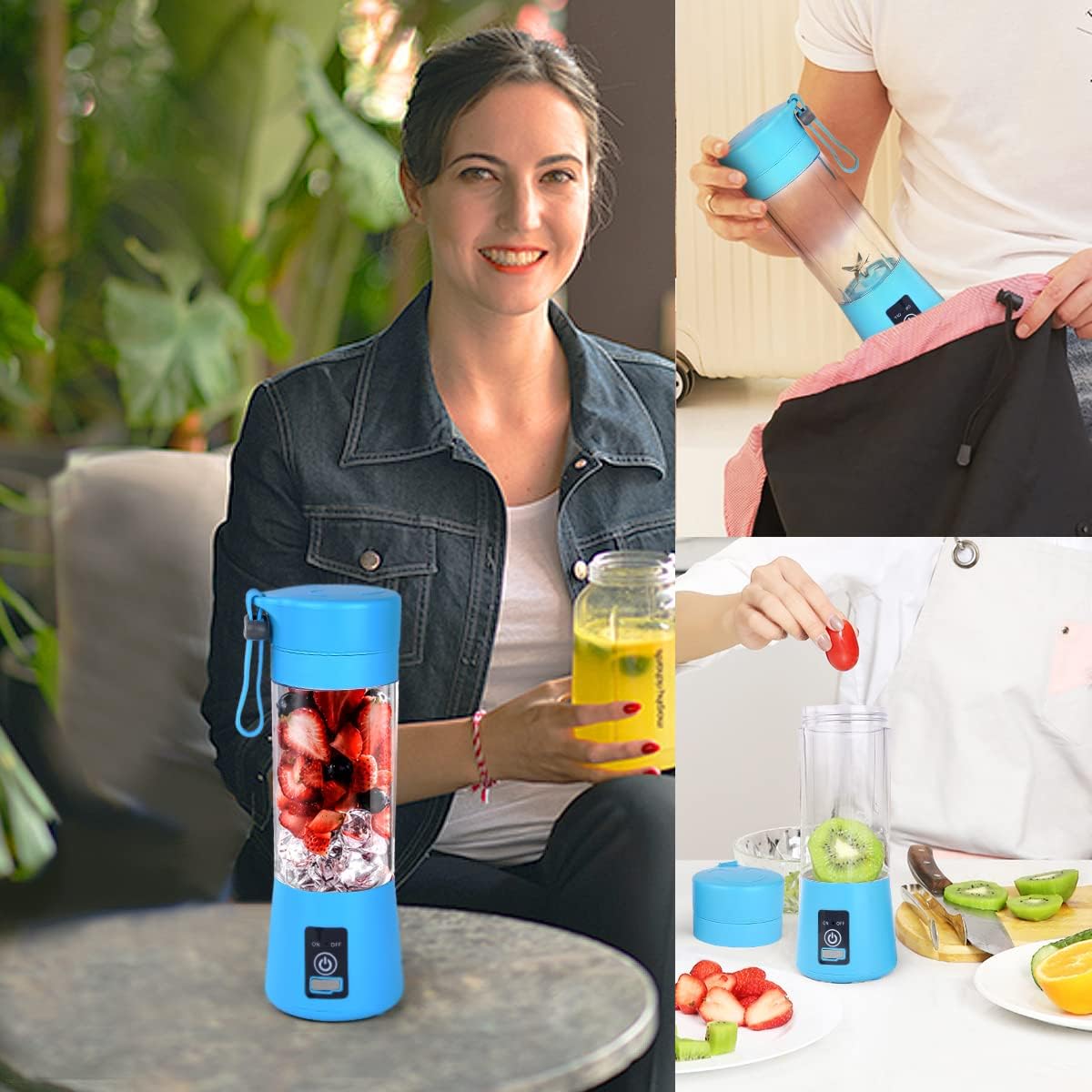 Portable Personal Size Blender, USB Rechargeable Mini Blender for Shakes and Smoothies, Strong Cutting Power with 6 Blades, 380ML Traveling Fruit Veggie Juicer Cup for Home Sport Office Camping Travel