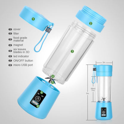 Portable Personal Size Blender, USB Rechargeable Mini Blender for Shakes and Smoothies, Strong Cutting Power with 6 Blades, 380ML Traveling Fruit Veggie Juicer Cup for Home Sport Office Camping Travel