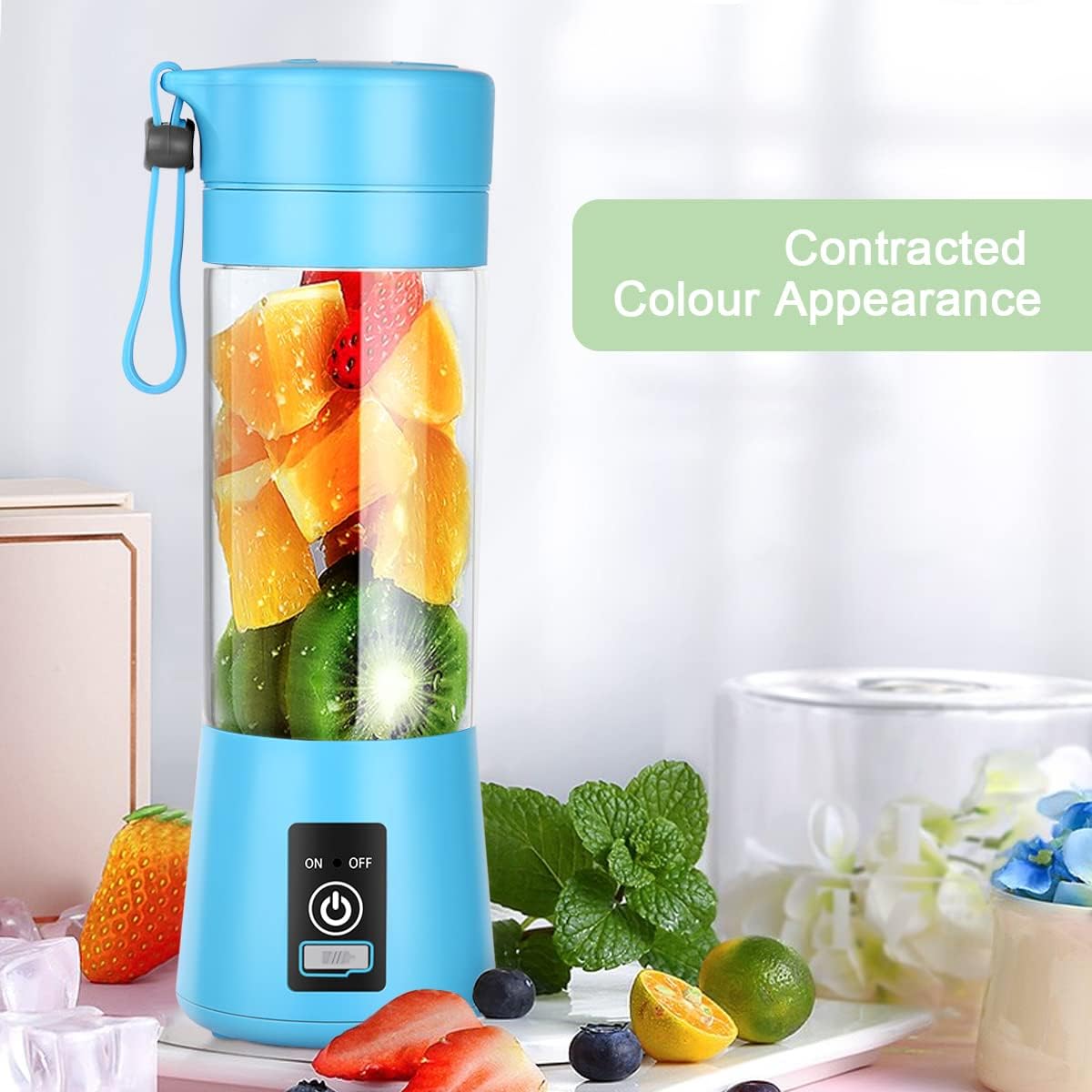 Portable Personal Size Blender, USB Rechargeable Mini Blender for Shakes and Smoothies, Strong Cutting Power with 6 Blades, 380ML Traveling Fruit Veggie Juicer Cup for Home Sport Office Camping Travel